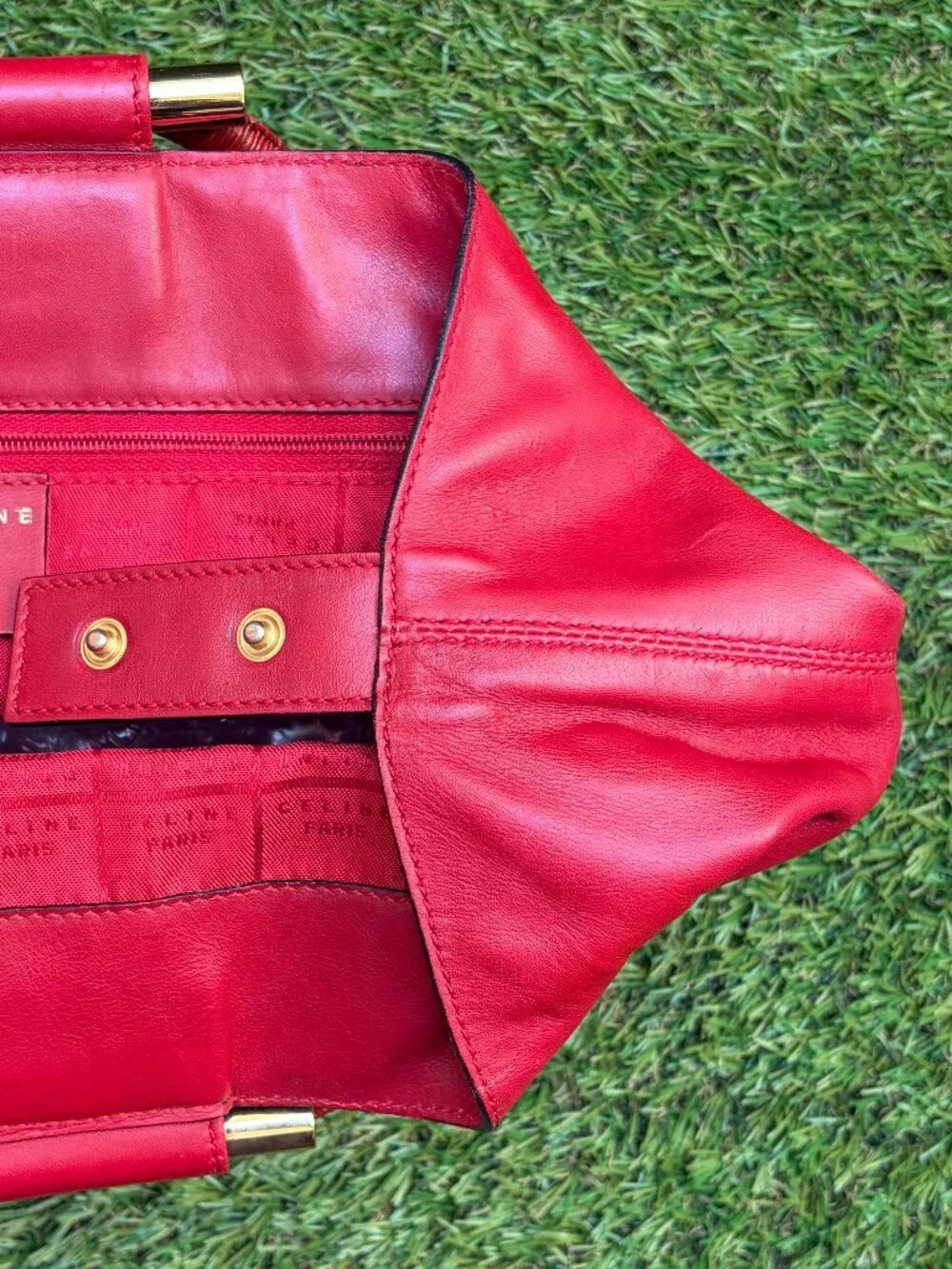 Vintage Celine Red Leather Top Handle Bag